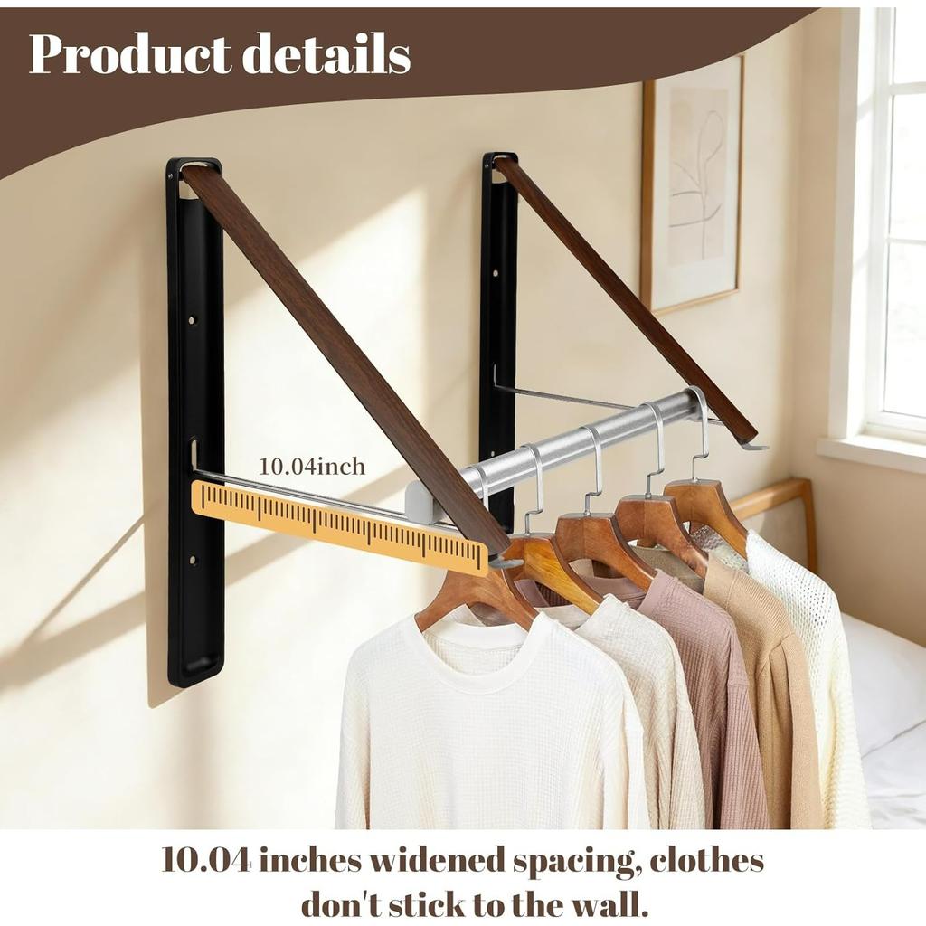 Folding Clothes Hanger,Wall Mounted Retractable Drying Rack,Aluminum Portable Clothes Storage Organiser for Space Saving,Robust Clothes Rack
