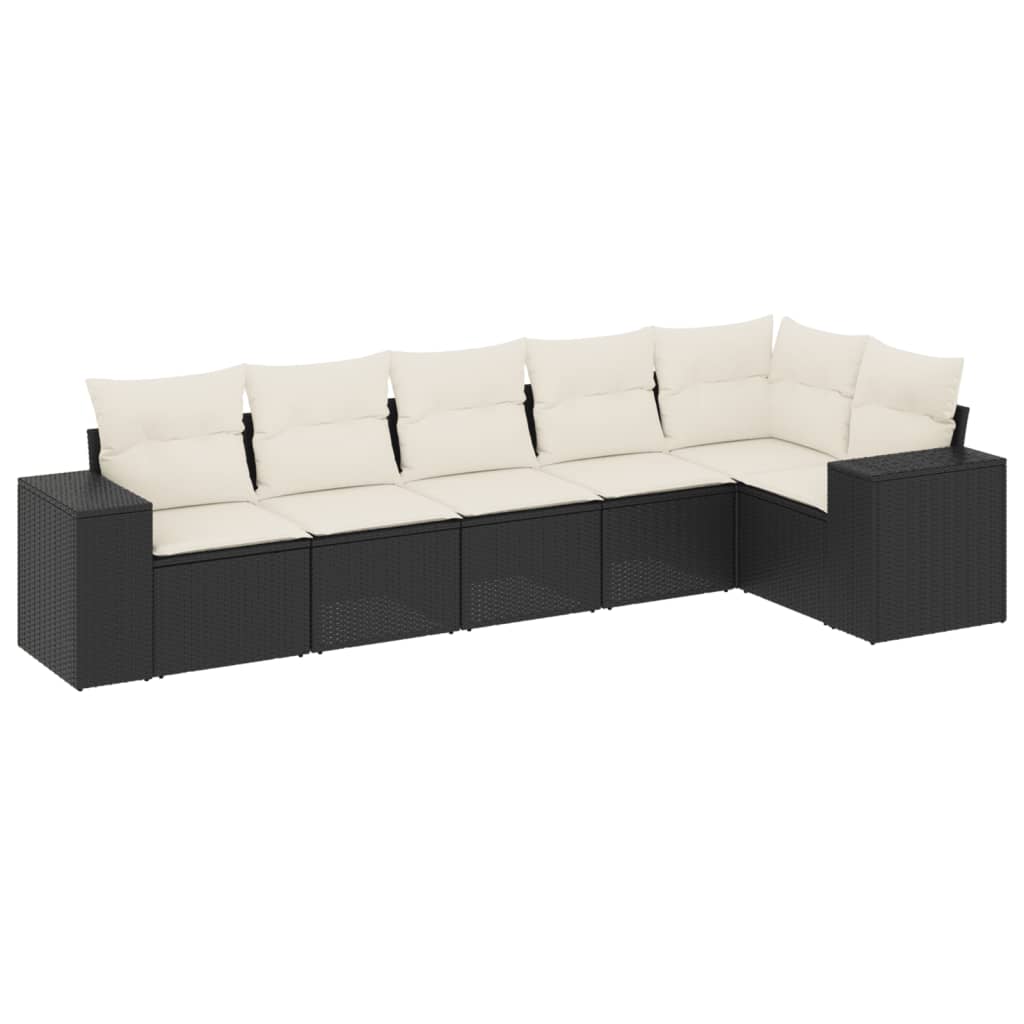 Vidaxl 6-Cz. Garden Furniture Set With Cushions, Black Poly Rattan