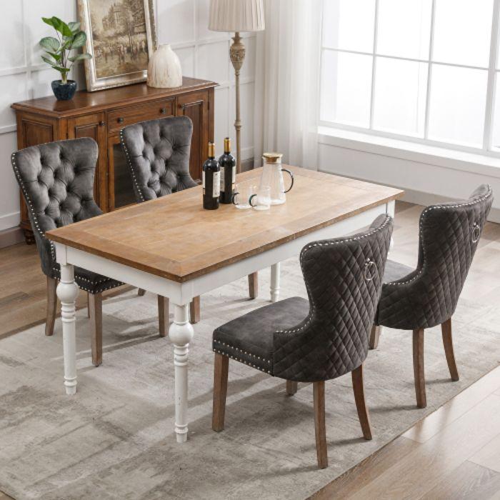 Chaises de salle à manger - MUVOE - Lot de 4 - Velours gris - Pieds en bois massif - Réglables en hauteur