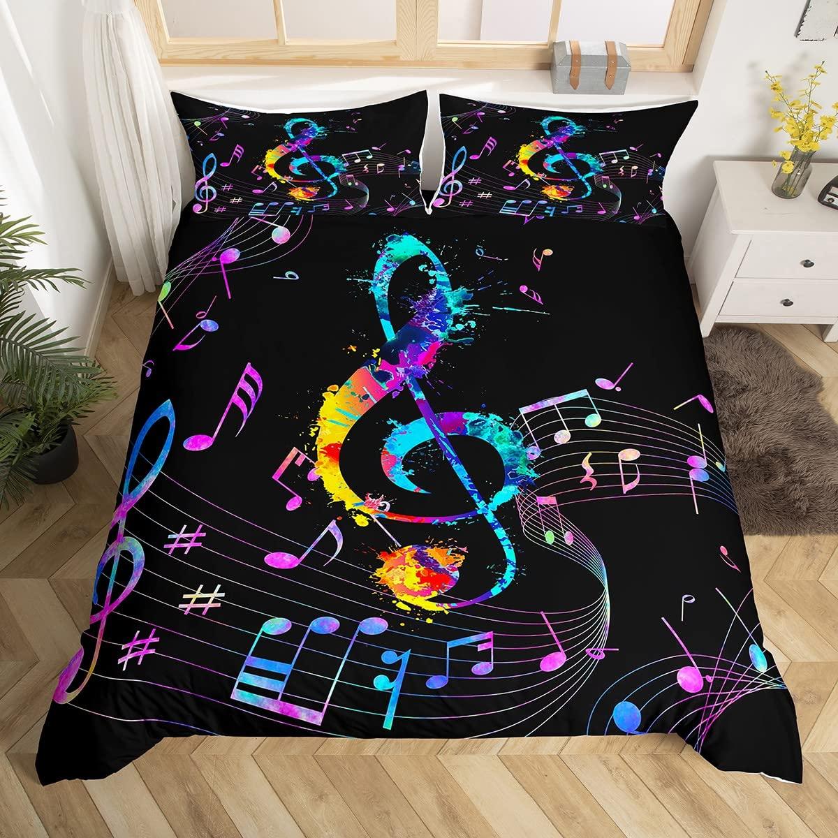 

Musical Note Beding Set Quen,Black White Warm Comforter Cover Young Girls,Children Kids Piano Soft Duvet Cover Set Music Theme Bedspread Cover 120*200cm Single