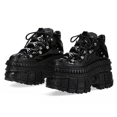 Gotischer Metall Damen Funktional Wind Hoher Schaft Geschnitzt Jahrtausend Gewürz Punk Muffin Kleine Leder Schnürung Großer Kopf Plateau Schuhe