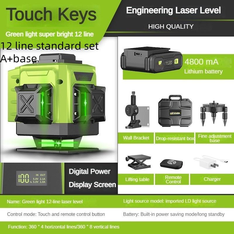 4D 12/16 Line Green Light Laser Level  360° Horizontal Vertical Cross Measure Tool Automatic Self Leveling Laser Projector