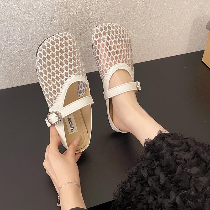 Flat-bottomed Mesh Breathable Mary Jane Cool Slippers Women's Shoes 2025 Summer New Retro Shoes