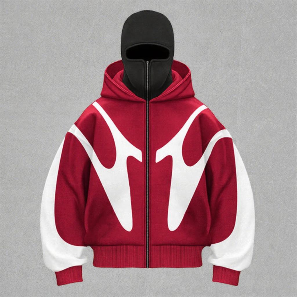 Men's Oversized Zip Up Hoodie Color Block Long Sleeve Hooded Sweatshirts Retro Jacket  Hoodie