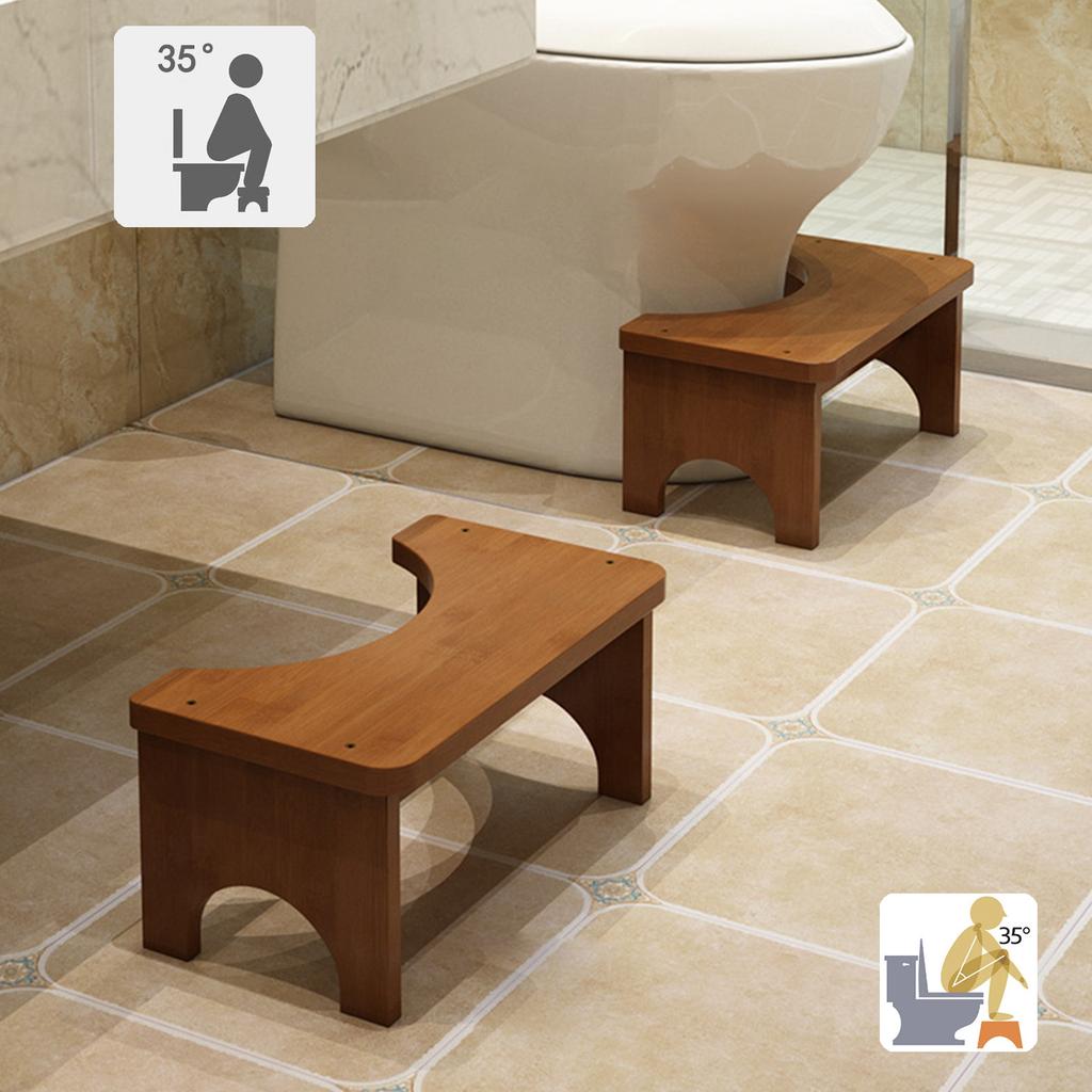 Ergonomic Bamboos Toilet Step Stool with Sturdy Base for Bathroom Safety and Comfortable Postures Support Daily Use