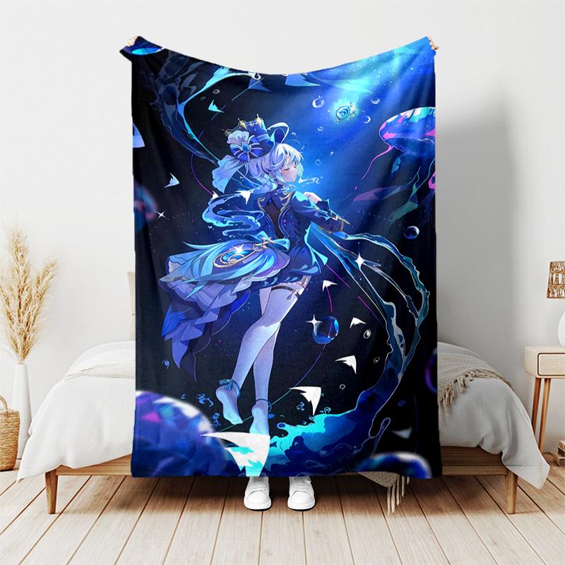 1pc Blanket Genshin Impact Furina Print Design, Lightweight Blanket for Sofa, Bed- Soft &Warm, Gift for All Seasons like Christmas, Halloween