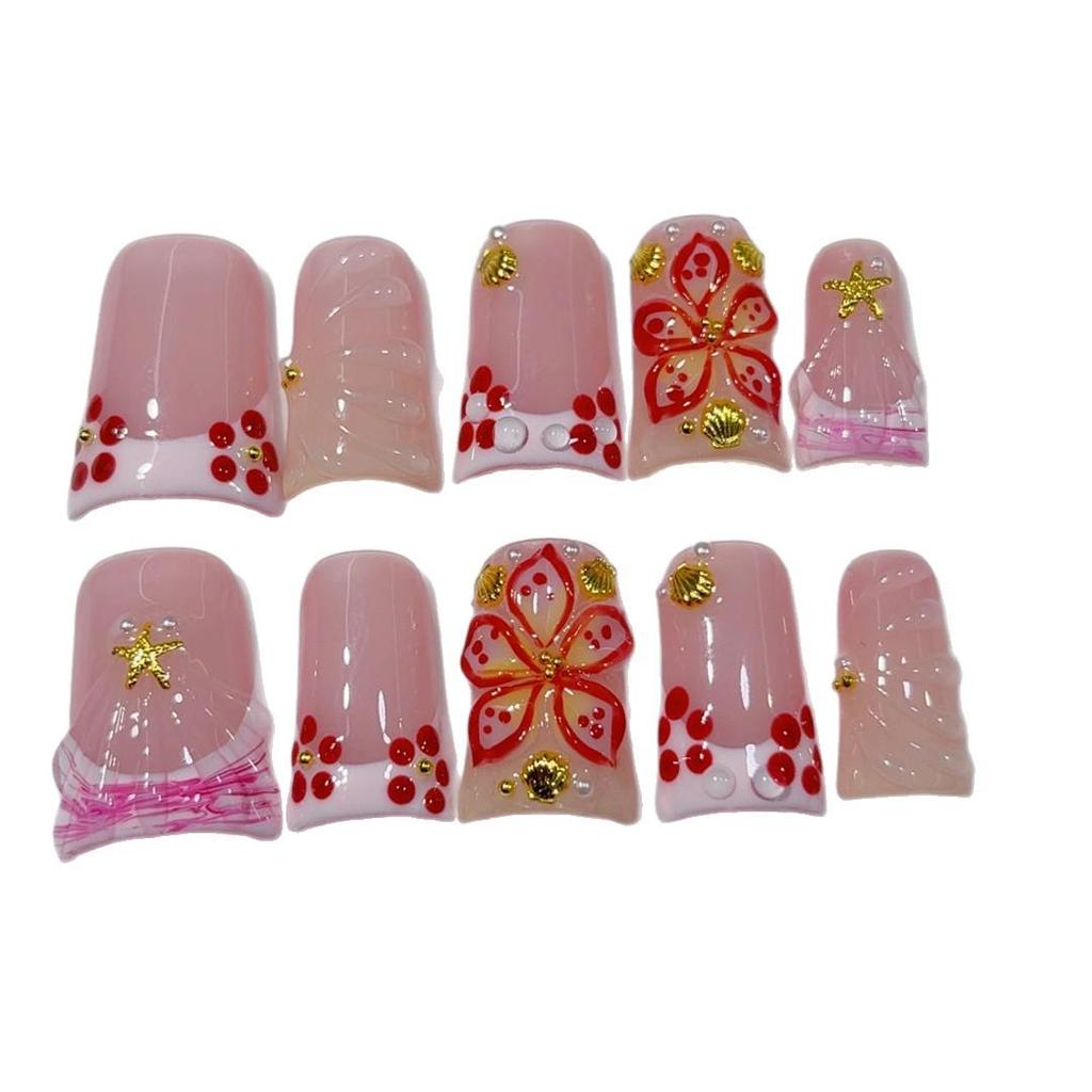 3D Floral Handcrafted French Press-On Nails