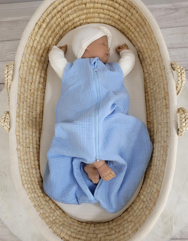 Rounded Muslin Sleeping Bag for Children S 0-6 Months Summer TOG 1.0 - Blue