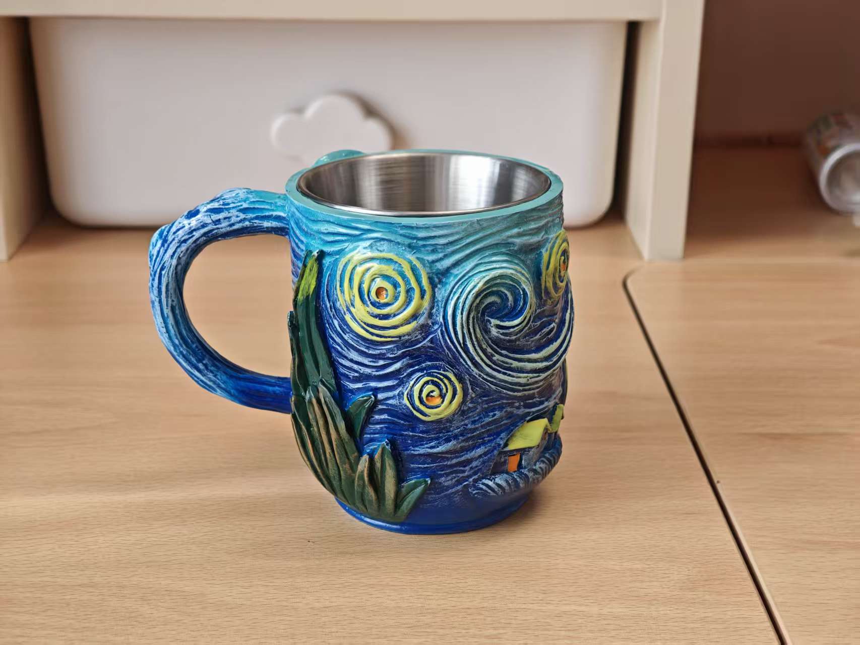 

Starry Night Art 3D Coffee Cup Handmade Large Capacity Unique Drinkware Cup Desktop Ornament Perfect Holiday Gifts for friends 201-300ml