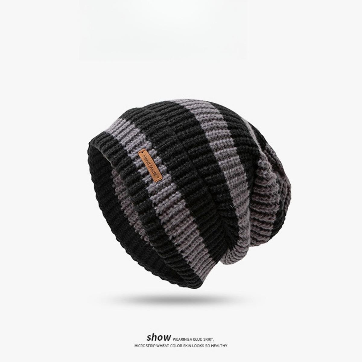 

Женская, В полоску, Холодная шапка, Вязаная шапка, Шапка с отворотом, Буква, Свободного кроя, Большой обхват головы, Шерстяная шапка чёрный