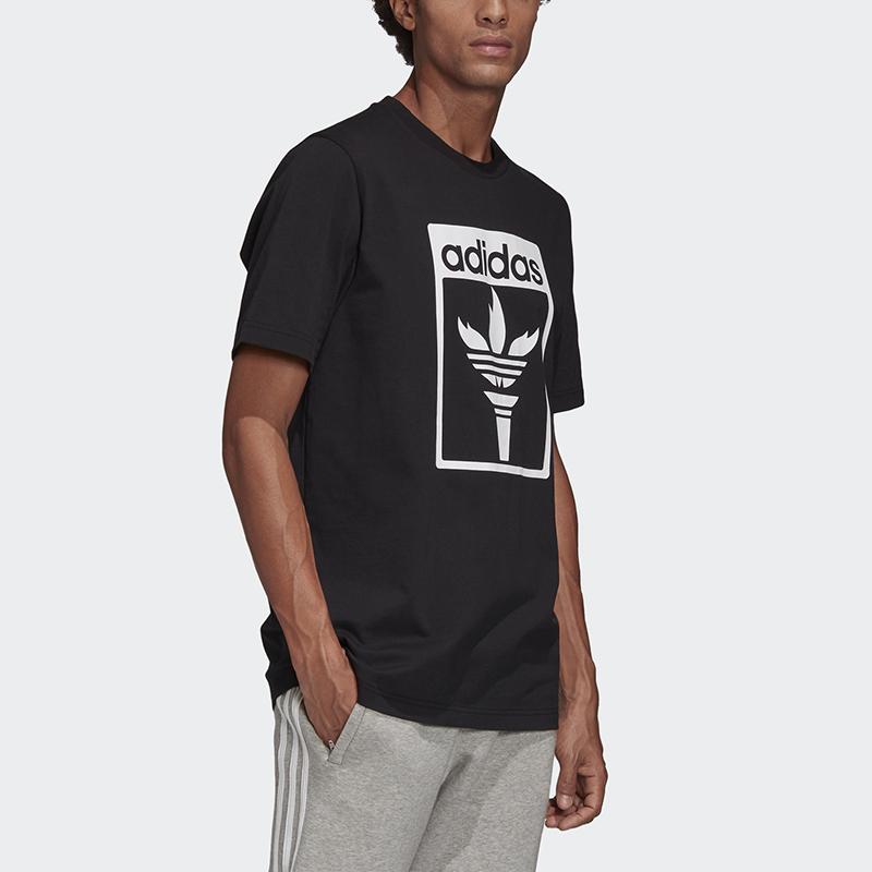 Adidas Originals Trefoil Logo Print Crew Neck Short Sleeve T-Shirt Men Tops Black GK5909