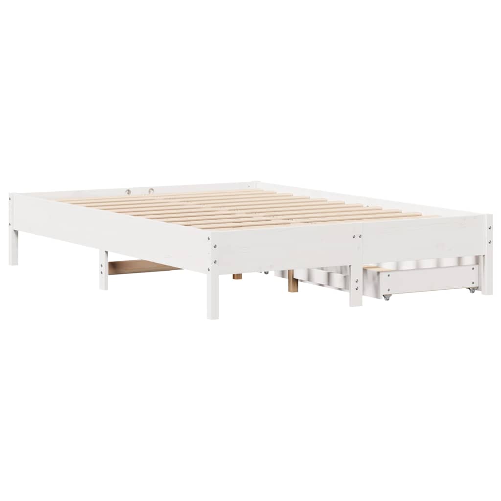 Vidaxl Bed Frame Without Mattress, White, 135X190 Cm, Solid Pine Wood