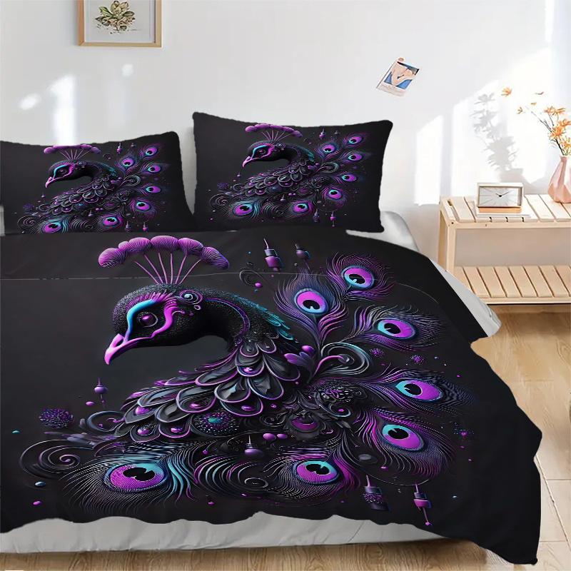 3pcs Enchanted Peacock Printed Duvet Cover Set (1 * Cover+2 * Pillowcase, Without Core), Suitable for Home Bedroom, Guest Room, Dormitory Decorat