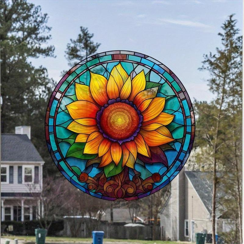 Adesivo di Avvertimento Anti-collisione Girasole Colore 3D Elettrostatico Vetro Finestra Adesivo Artistico Decorativo