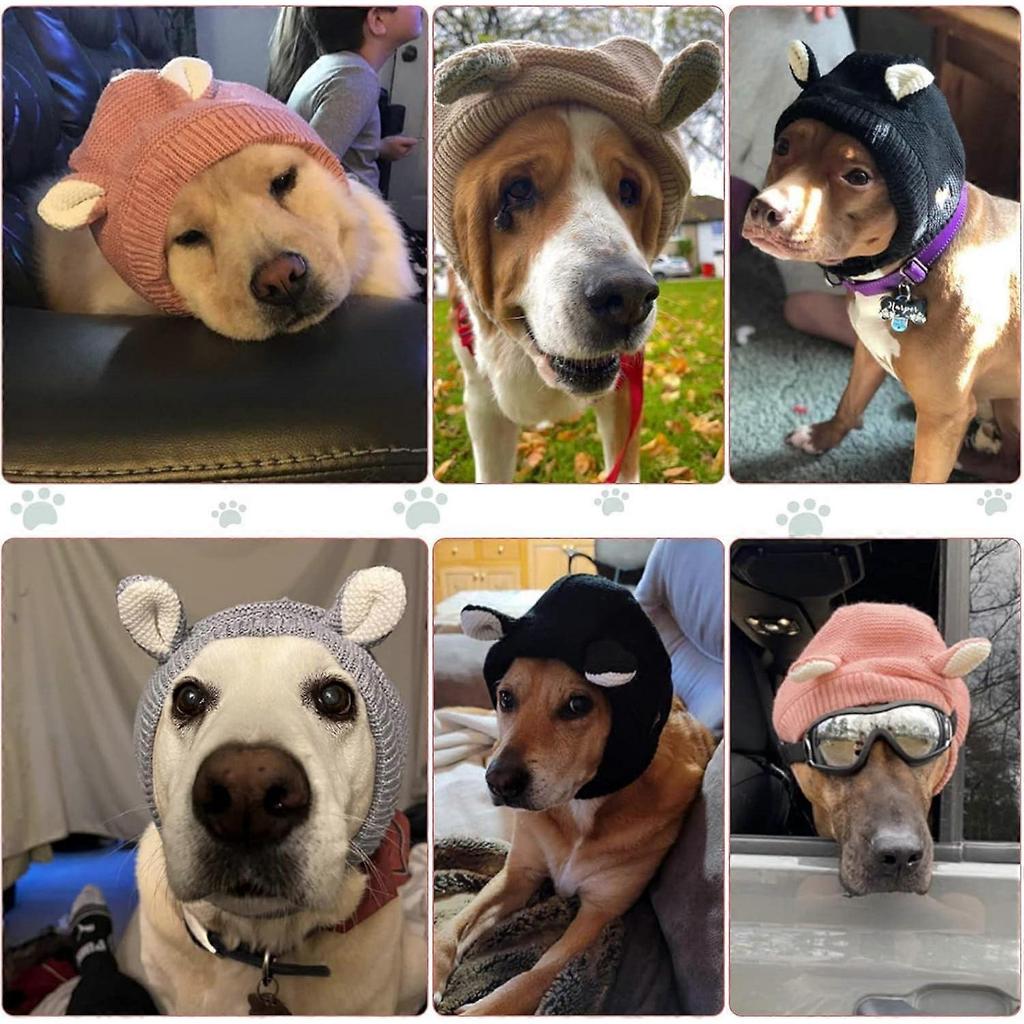 (Black)Quiet Ears for Dogs, Dog Ear Muffs Noise Protection Knitted Dog Hats Pet Ears Warm Dog Ear Cover Winter Hat Dog Snood Head Wrap Bunny Costume f