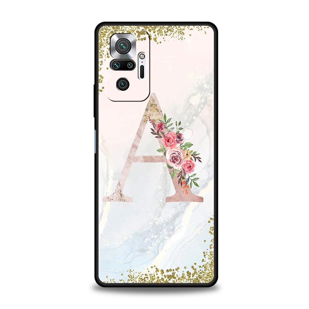 Flowers Letter Phone Case For Xiaomi Redmi Note 14 13 5G 10 11 12 Pro Plus 4G 14C 13C 12C 10C Black Cover