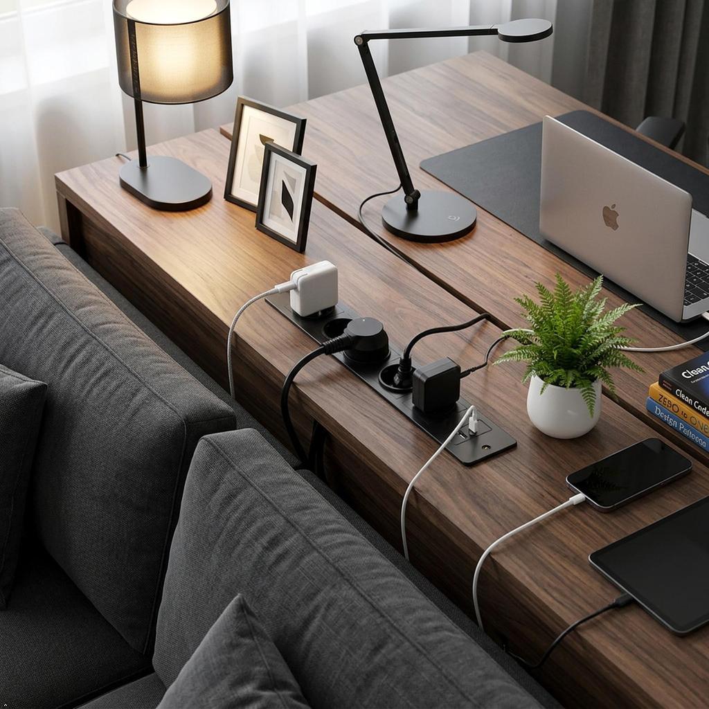 פס חשמל שקוע 4 שקעי AC עם USB A USB C, שקע חשמל מובנה לשולחן עבודה בהתקנה שטוחה עם כבל מאריך