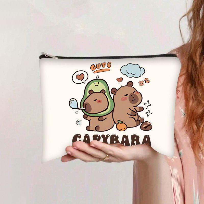 Çizgi film desenli harf baskılı makyaj çantası büyük kapasiteli öğrenci kalem kutusu kanvas dört köşeli çanta taşınabilir tuvalet çantası