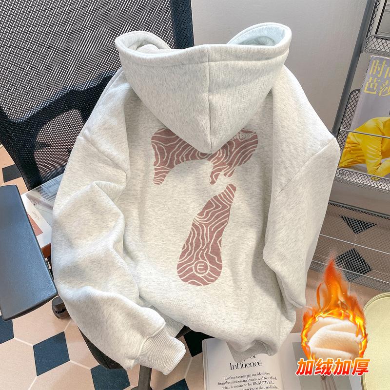 Sweater Men's Hooded Printed High Street Country Autumn and Winter Fleece Thickened Heavy Women's Casual Versatile Jacket ins