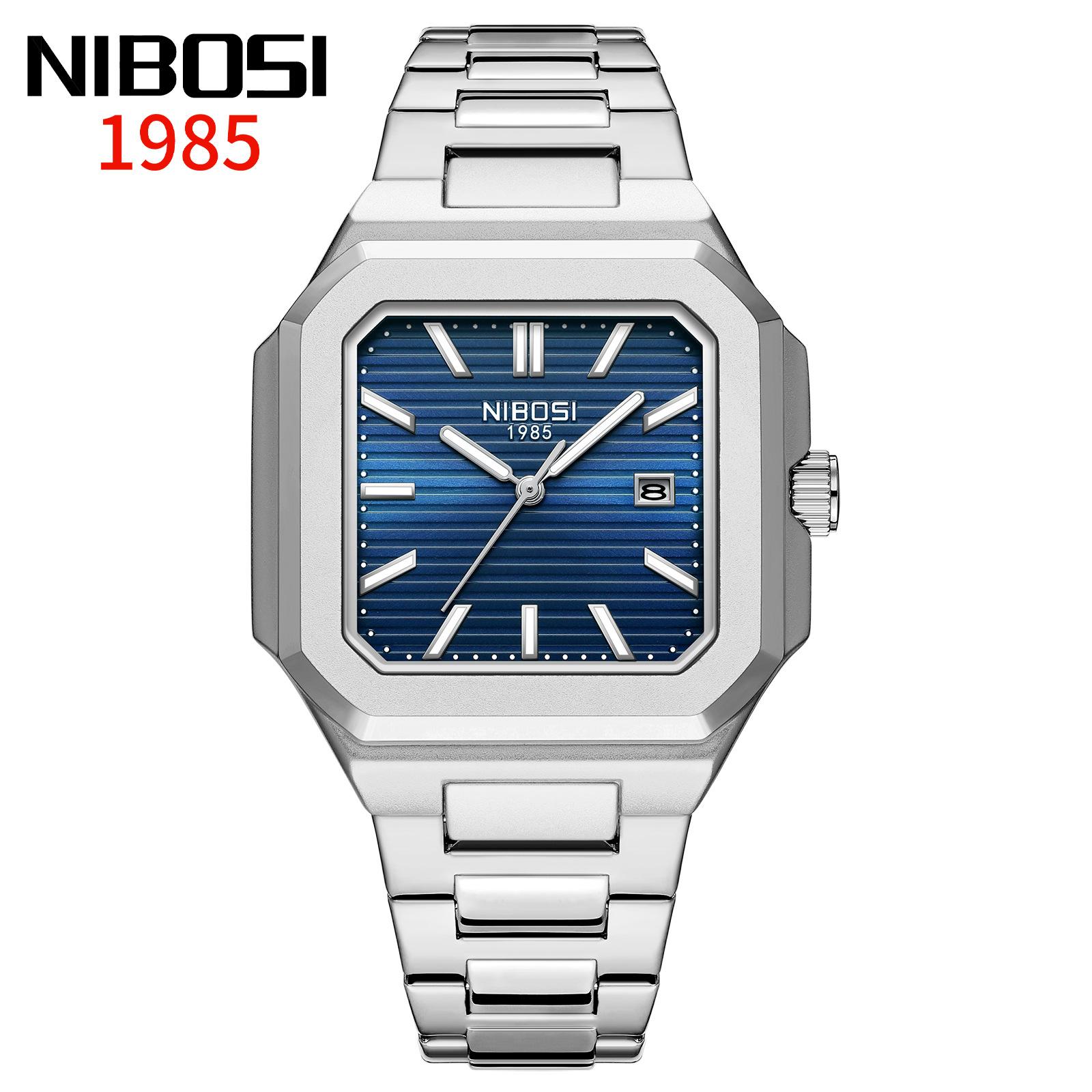 

NIBOSI Luminous Square Man Watch Waterproof Business Men Watch Stainless Steel Quartz Luxury Men s Watches синий