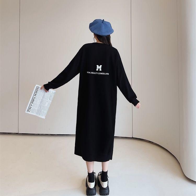 Women's Fashion Fall Winter Long Sleeve O-Neck Loose Waistline Casual Dresses