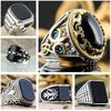 Hot Selling Ornaments European Style Popular Retro Pattern Black Face Smooth Zircon Stainless Steel Ring