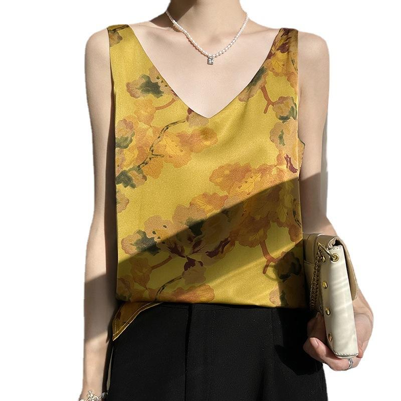 V-neck Satin Broadband Suspender Summertime Latest Multi-color Inner Loose and Versatile Suit Base Suspender Top