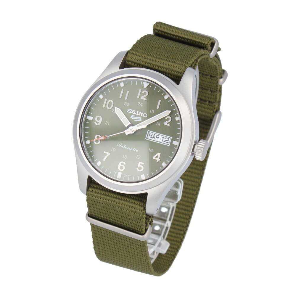 

SEIKO5 Seiko Five Sports Водонепроникний автоматичний заводний годинник з нержавіючої сталі, нейлону, зеленого кольору, хакі, сріблястого кольору SRPG33K для чоловіків [Артикул]