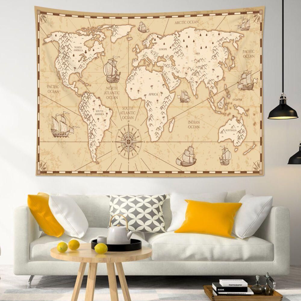 Vintage tapestry with a nautical map of the world 75x100