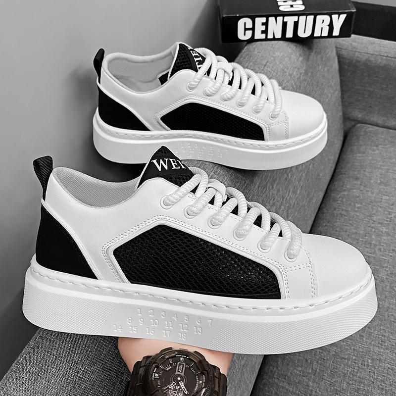 

Niche men s shoes summer breathable mesh low-top sports board shoes middle school students Korean version versatile casual little white shoes thick 44