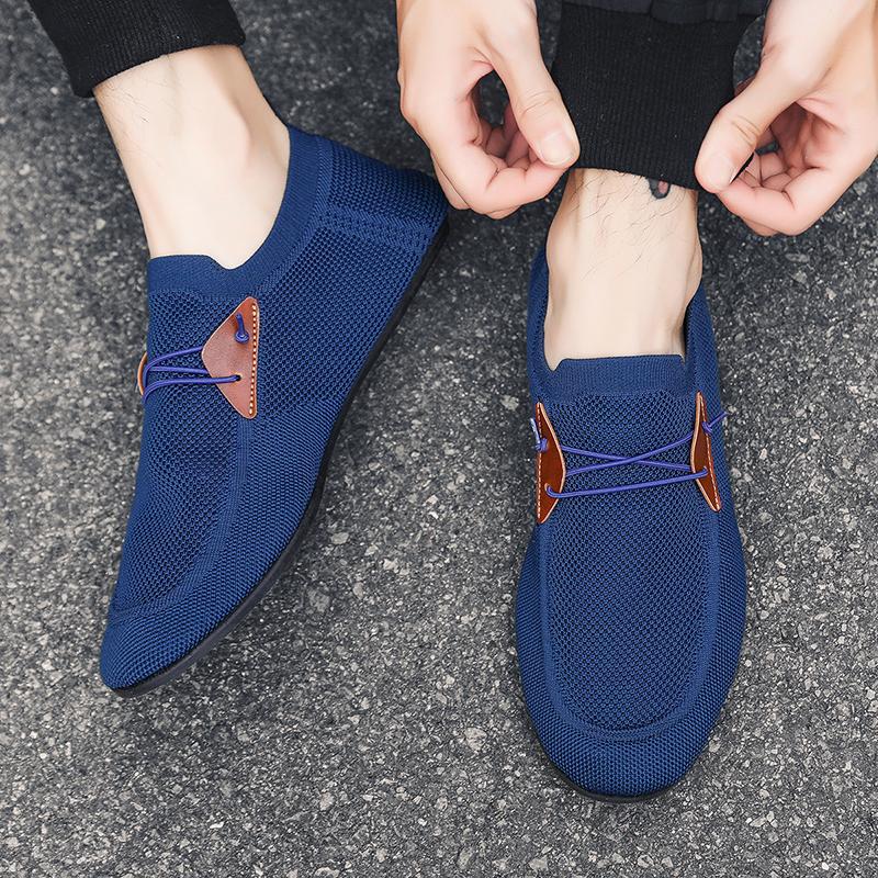 YRZL Casual Men's Shoes Summer Solid Color Mesh Breathable Flats Male Comfortable Lightweight Shoes Man Slip on Loafers for Men