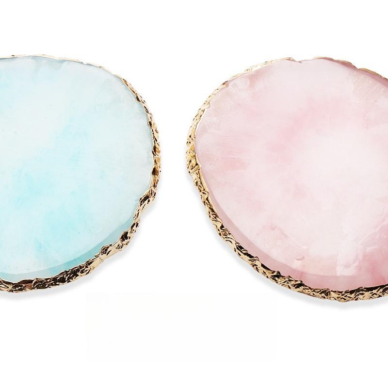 Nail Palette Resin Round  Style Crystal Display Plate Gold Edge Manicure Mixing Tool  Practical Nail Makeup Accessory