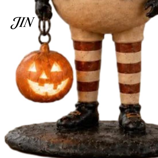 Harz Herbst Tischdekoration Kürbis Hexe Figur, Gruselige Halloween Statue mit Laterne, Einzigartiges Feiertagsgeschenk für Vintage Gothic Tischplatte Kaminsims