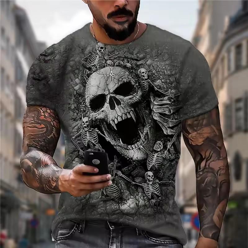 Vintage Horror Schädel 3d Druck männer T-shirt Sommer Klassische Casual O Hals Kurzarm Mode Lose Übergroßen Tops T Shirt männer