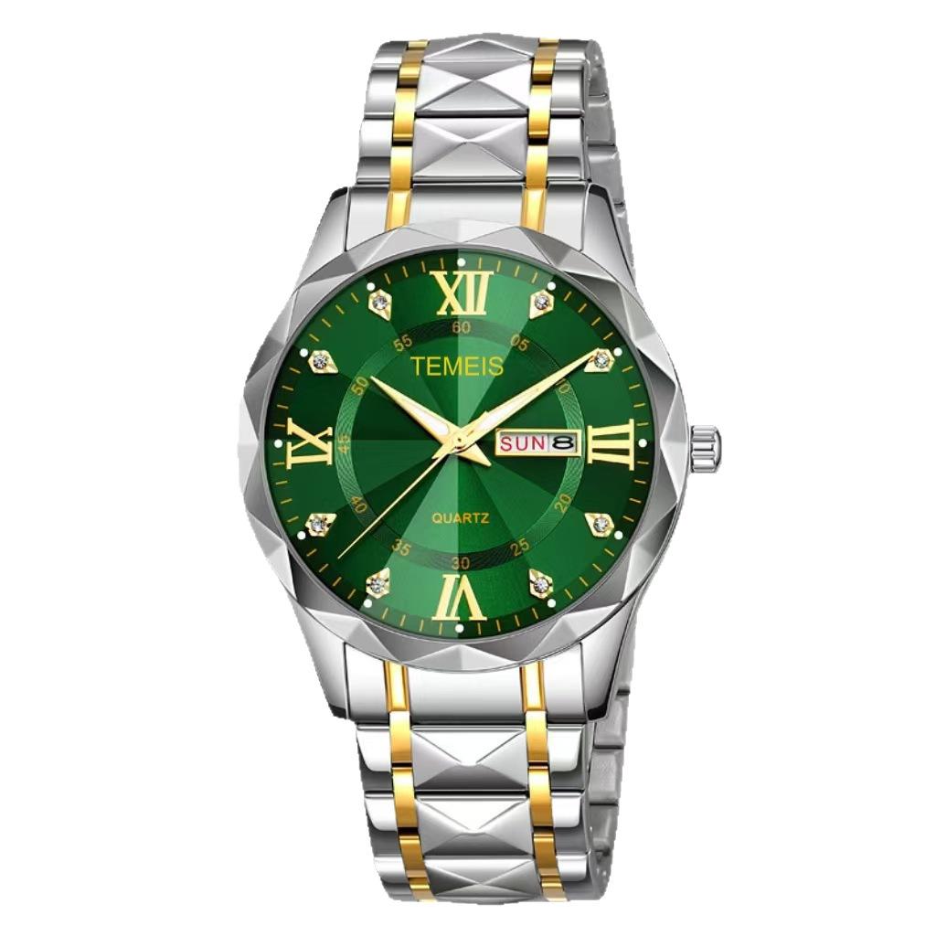 Temeis Men'S Watch Waterproof Luminous Double Calendar Men'S Quartz Watch Rhombus Glass Watch