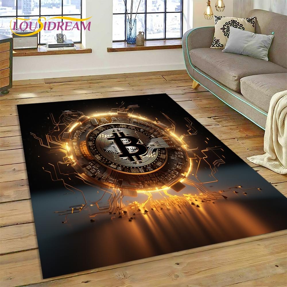 Bitcoin 3D Virtual Currency NFT Area Rug Carpet for Living Room Bedroom Home Decor,Floor Mat Non-slip for Sofa Doormat Gift Kids