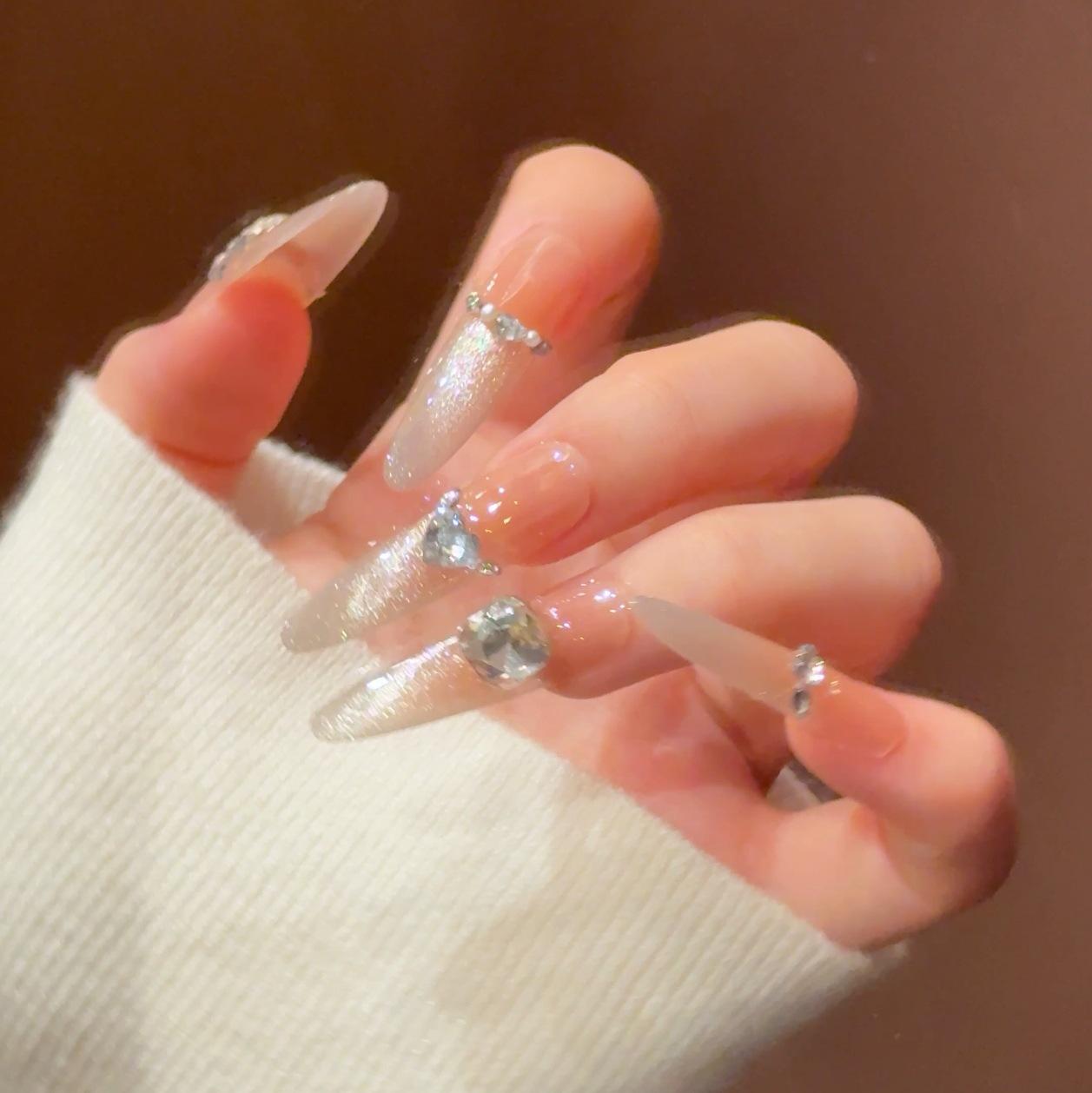 Nude Cat Eye Long Press-On Nails - Small Dog 4.0, Handmade High-End Look, Finish