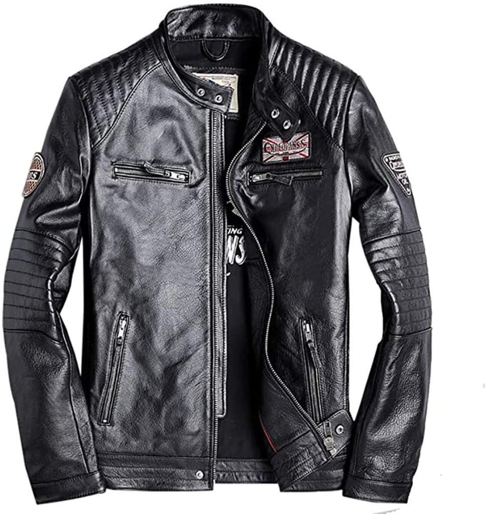 CNPLOPANSS Genuine Leather Motorcycle Sheepskin Cowhide Leather Rider Business Solid Cold Weather Plus Size Men's Jacket, Jacket, Jacket, Leather,
