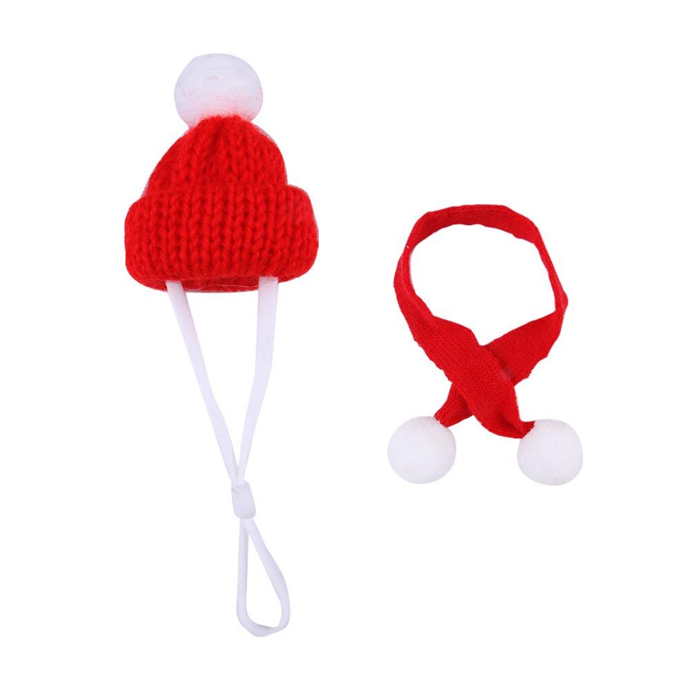 Stripes Mini Scarf Hat Ornament Toy Red and White Mini Knitting Scarf Hat  Doll Accessories