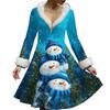 Women's Casual V-neck Christmas Print Plush Long-Sleeve Casual Dress