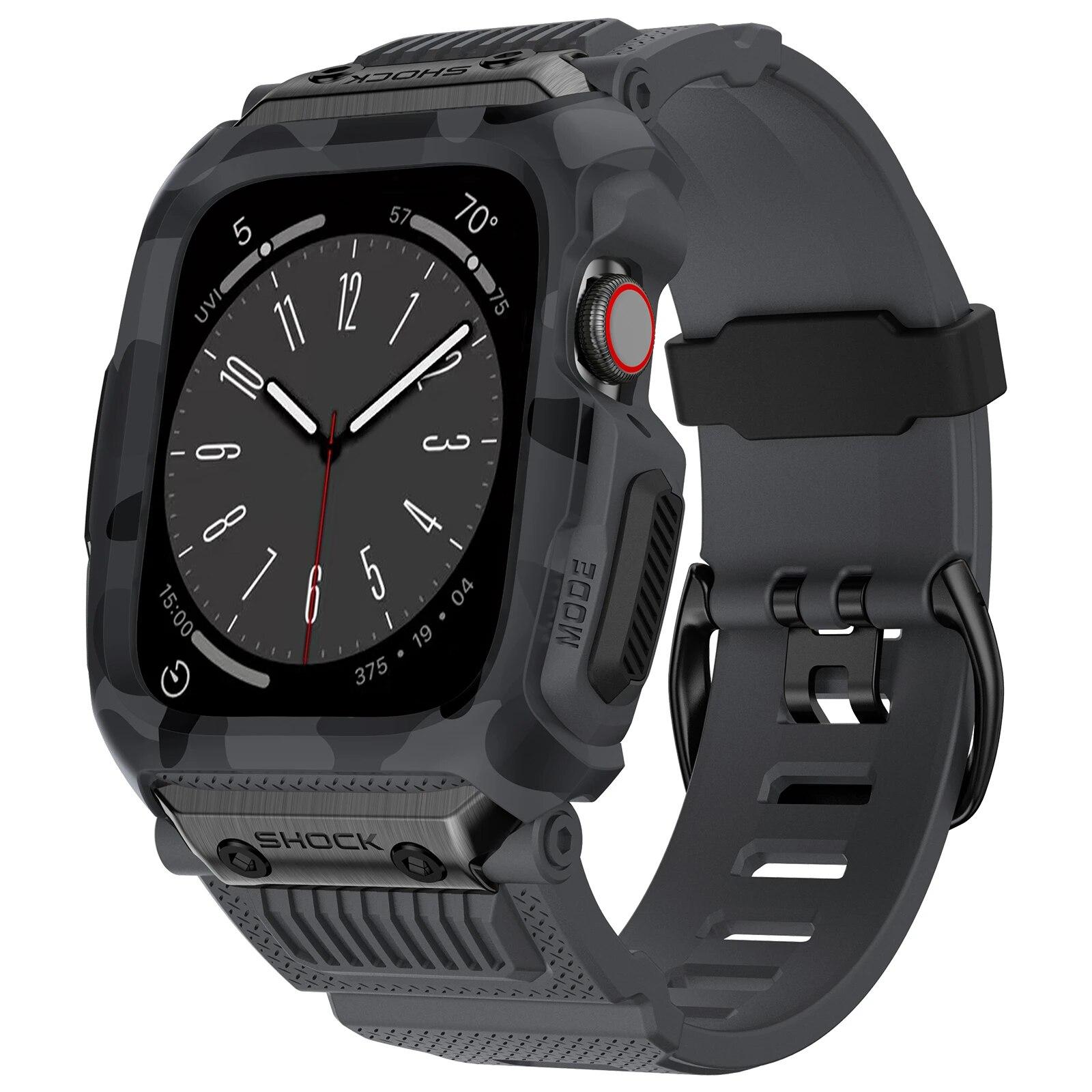 

Камуфляжный спортивный чехол + ремешок для Apple Watch 9, 8, 7 SE, 6 ремешков, водонепроницаемый, устойчивый к падениям, серия iwatch 45 мм, 44 мм, 42 мм, комплект модов 44mm