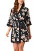 Cheibear Pajama Silk Cami Floral Satin Size S Women's Set, Robe, Top, Nightdress, Print, Set, Black,