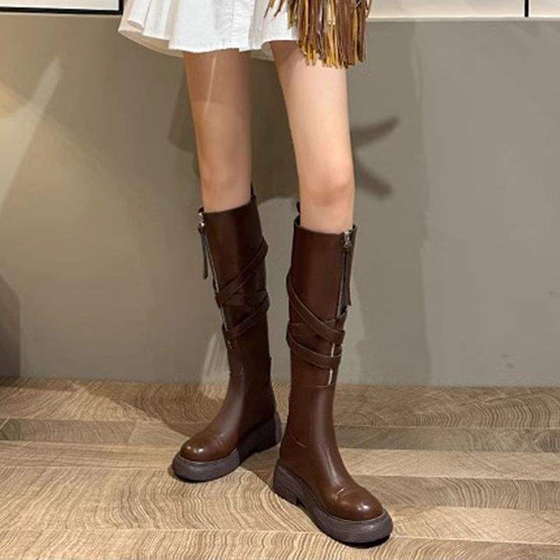 Boots Women's 2025 Autumn and Winter Platform Tall Knight Boots Retro Fashion Boots Maillard Boots Medium Boots