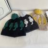 JYL TS DIY Cat Beanie Unisex Autumn Winter Color Block Pom-pom Warm Hat Acrylic
