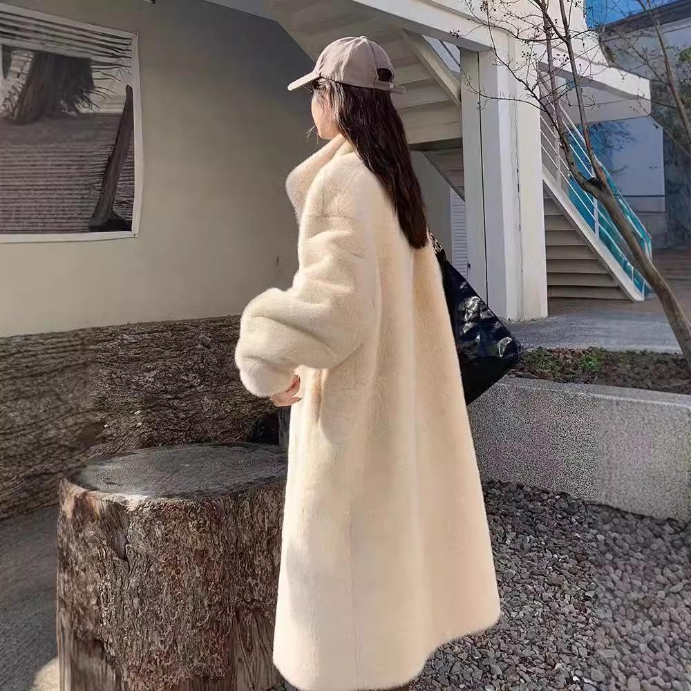Autumn and winter thickened long stand-up collar mink hair mink fur integrated fur environmentally friendly fur jacket women's coat