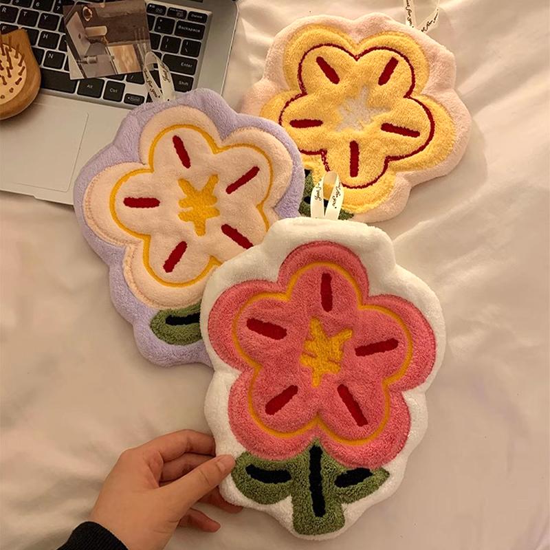 Blumenform Handtuch Super Saugfähig Reinigungstuch Badezimmer Küche Aufhängbar Handwisch Tuch Verdickt Taschentuch Spültuch