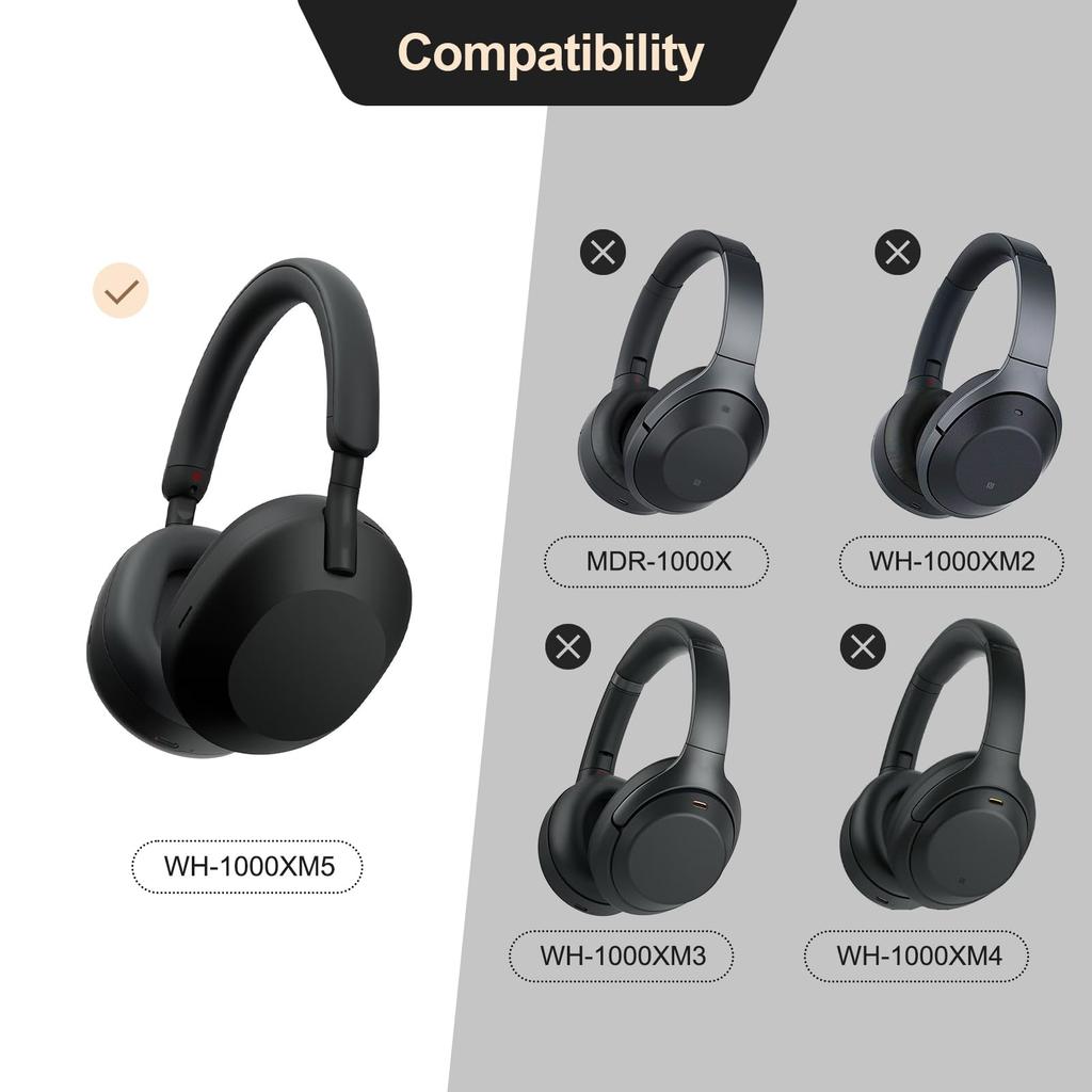 Aurivor Replacement Ear Pads Cushions for Sony Noise Cancelling Headphones Premium XM5 Ear Covers with Soft Leather and Optimized Memory Foam &