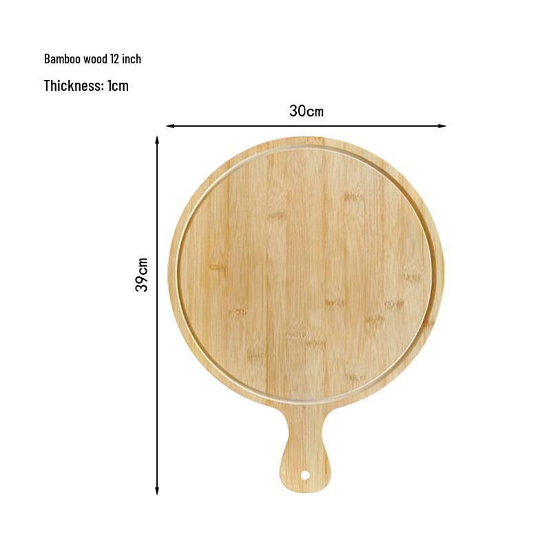 Japanese Style Bamboo & Wood Pizza Board - Round Tray with Handle (8", 9", 10")