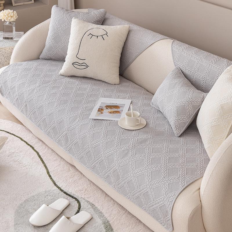 Double-Sided Pure Cotton Cotton Washed Cotton Leather Sofa Pad Fabric Embroidery Non-Slip Cover Cushion Full Cover Cloth Universal In All Seasons