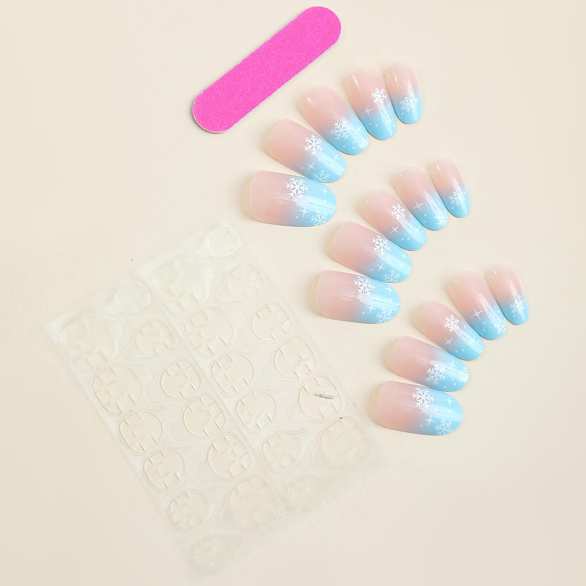 

Blue and Pink Gradient Snowflake Pattern French Nail Tips